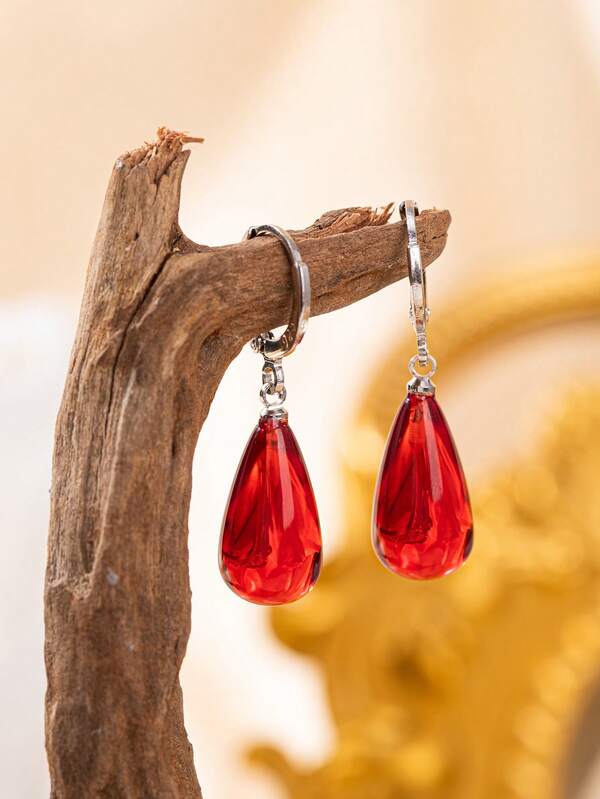 1 Pair Fashion Versatile Christmas Amber Water Drop Earrings, Suitable For Christmas Decoration And Other Holiday Decorations, Great Gift For Family And Friends On Graduation And Christmas