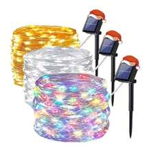 1pc, LED Solar Outdoor String Lights, Copper Wire Fairy Garland Lights, 8 Modes Solar Power Garden Smart Light For Party Wedding Lawn Patio Pathway Tree Ramadan Halloween New Year Christmas Decorations