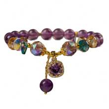 1 Piece Of Natural Vintage Bohemian Healing Amethyst Bead Elastic Bracelet Suitable For Daily Wear, Bridal Wedding Holiday Jewelry Gift