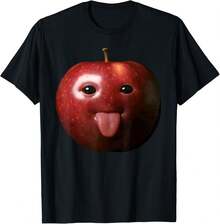 Funny Silly AI Apple Gen Z Meme BrainRot Humor Tongue Out T-Shirt - 黑色 - 查看 1