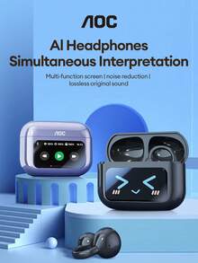 AOC ACD3521 Fashionable Bluetooth Earphones With Butterfly Earphone Accessories, Clip-On Earphones, AI Smart Translation Earphones, Touchscreen, Multifunctional Color Screen, Multilingual, HIFI Sound Quality, Business, Learning, Translation, Music, Gaming, Sports, No Ear Piercing, Fashionable Earrings, Women's Gift