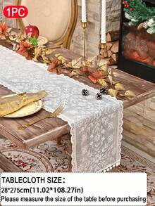 1 pieza Camino de mesa de encaje tejido de Navidad, con elementos de árbol de Navidad, diseño minimalista clásico, adecuado para la cocina, decoración de mesa del comedor, decoración navideña