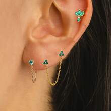 2/3Pcs 18K Golden Plated Tiny Cubic Zerconia Unilateral Pendant Tassel Ear Stud For Women,Tragus Cartilage Helix Piercing Jewelry Accessories Suitable For Daily Gatherings To Wearing