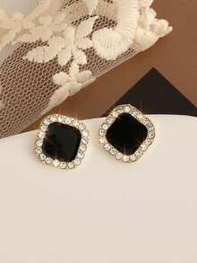 5pcs/Set Elegant Minimalist Black Geometric Triangle & Water Drop Faux Pearl Earrings Set, Luxury Design, Suitable For Women Everyday & Festive Wear - Set N - View 6