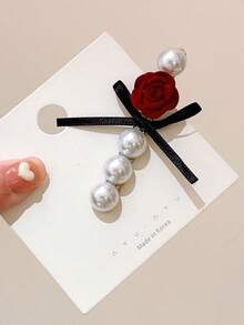 1 pieza Clip de pelo con rosa de perla falsa vintage - Pasadores para el cabello rebelde y el flequillo, Pasador de moda elegante para mujeres, Pinzas de garra - Multicolor - Ver 6