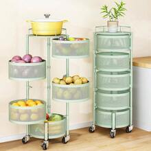 Fruit And Vegetable Basket Bowls Kitchen With Metal Top Lid, 5 Tier Rotating Storage Rack Cart Potato Onion Bread Banana, Wire Basket Organizer On Wheels, Large, Black - Green - View 1