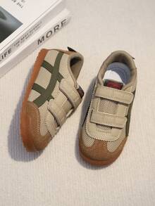 1双幼儿男女童灰绿色运动鞋，柔软舒适的皮革和织物材质，双绑带设计，圆头，防踢防滑鞋底，时尚休闲运动鞋，适合学步宝宝、日常穿着、跑步，秋冬季穿着。 - 灰色 - 查看 2