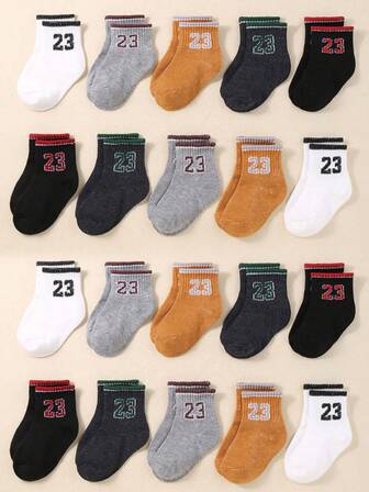 20 Pairs Boys Socks, 10 Pairs Baby KIds Football Socks, Unisex Newborn & Toddler Stripe Letter 23 Sports Socks, Soft Breathable All-Season Casual Sports Socks, Baby Shower Decoration Halloween Christmas Xmas Gift