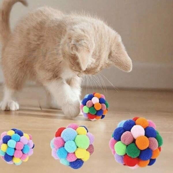 3 Stücke zufällige Farbe lustige Katzen Sprungball Spielzeuge, Katzen Plüsch Glöckchen Ball Maus Spielzeug Planetenball Kauen Spielzeug für Katzen, interaktives Haustier Zubehör