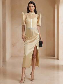 Amyenjoylife 女士现代菲律宾传统上衣，优雅刺绣泡泡袖衬衫，适合优雅风格 - 香檳色 - 查看 3