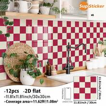 12 pièces/set, 30x30cm Autocollants muraux décoratifs à motif écossais bicolore 2D plat. Matériau PVC auto-adhésif amovible, imperméable et facile à nettoyer. Convient pour les murs de carrelage, le salon, la chambre, la cuisine, la salle de bain et autres surfaces murales plates. Décoration murale, décoration de pièce