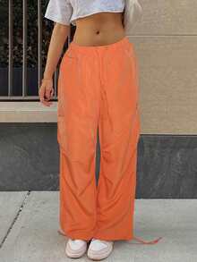Outdoor Sports Retro Cargo Pants, Street Hip Hop Chic, Drawstring Pleated Pockets, Loose Slimming Wide Leg Casual Pants