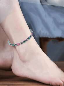 情侣减肥天然石黑胆石脚链，瑜伽磁性石情侣手链 - 多色 - 查看 3