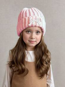 1pc Girls Embroidered Bow Knit Hat, Fashionable Toddler Girls Knit Hat For Autumn/Winter, Warm Knitted Baby Hat, White Children Knit Beanie