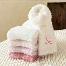 5 Pairs Of Women's Plush Bow Mid-Calf Socks Winter Fleece-Lined Thick Warm Sleep Socks Pink Set