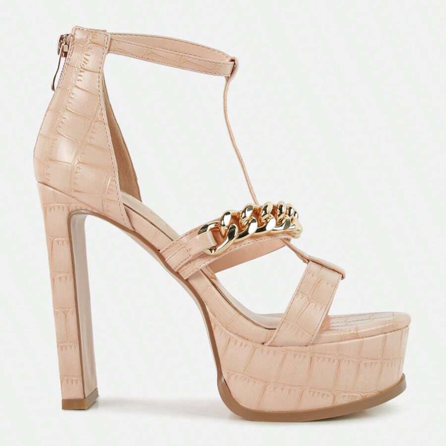 Bonita Metal Chain Zip Up Sandals - Màu be - Xem 1