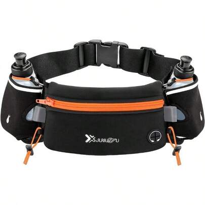 1pc Outdoor Sports Waist Bag With Dual Pockets And Holders (2 X 175ml), Lightweight Large-Capacity Running Belt, Adjustable Fitness Waist Pack For Running, Cycling, Hiking