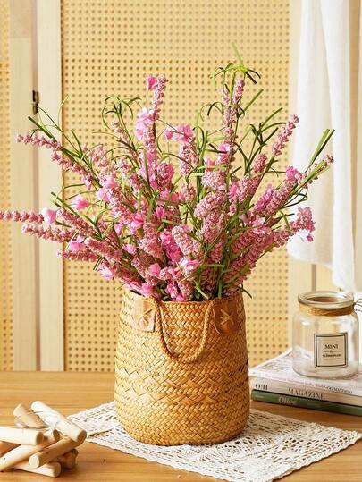 1 Pc Artificial Pampas Grass Bouquet Lavender Flower Boho Faux Reed With Mini Flowers Foam Fake Plants For Home Kitchen Wedding Table Decoration All Season Decor
