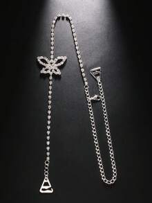 1pc Silver Bow Rhinestone Shoulder Strap, Fashionable Sexy Single Shoulder Strap Accessory For Women Wedding Dress