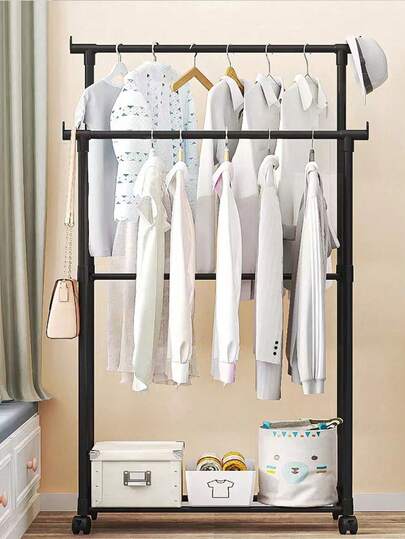 1 vrijstaand kledingrek voor in de slaapkamer met wielen, meerlaagse opbergruimte voor kleding en hoeden