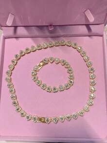 1pc/2pcs Rhinestone Heart Chain Jewelry Set, Sparkling Necklace & Bracelet, Romantic Gift For Women, Silver Necklaces For Women Girlfriend & Lover Chain Necklaces Christmas Jewelry For Women Stocking Stuffers Thanksgiving Christmas Decoration Matching Bracelets - Amour Heart - 查看 3