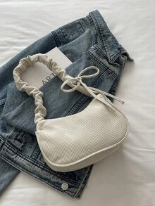 灯芯绒时尚云朵褶皱托特单肩包 - 米色 - 查看 7