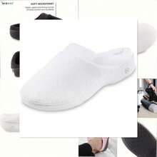 Isotoner Women's Terry And Satin Slip On Cushioned Slipper With Memory Foam For Indoor/Outdoor Comfort Flat Sandals - 白色 - 查看 1