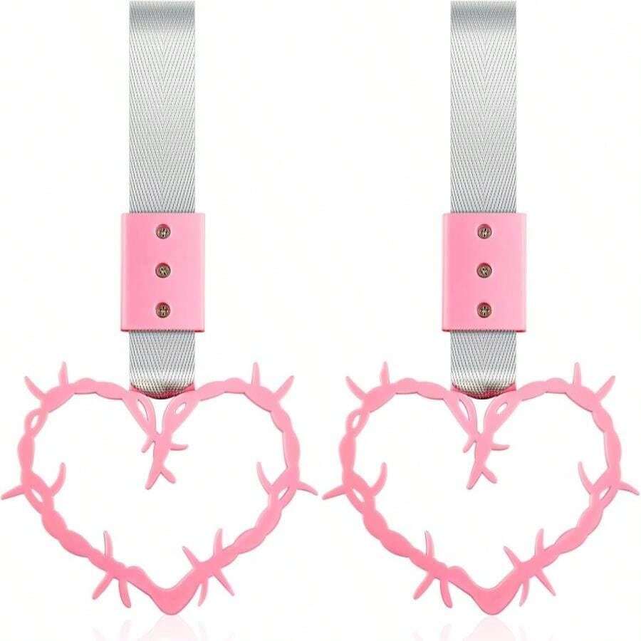 Fabbay 2 Pieces Heart Handle Keychains Car Accessory Heart Hand Strap Drift Charm For Car Interior Exterior Decoration(Pink,Thorns Style) - MàuE - Xem 1
