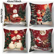 4 أغطية وسادة عيد الميلاد - مجموعة مقاس 15.75 * 15.75 بوصة (لا تشمل حشوات الوسادة) بنمط بابا نويل والثلجي والشجرة وأيل الرنة، ناعمة ومريحة لديكور غرفة النوم وغرفة المعيشة، قابلة للغسل في الغسالة بسحاب، مناسبة للأريكة والفناء والغرف المختلفة، ديكور عيد الميلاد والسنة الجديدة، حفلات عيد الميلاد، ديكور المنزل في فصل الشتاء