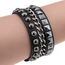 Punk Style Rivet Chain Leather Bracelet Personality  Rock Style Multi-Layer Bracelet Dark Cool Stylish Accessory - Đỏ - Xem 4