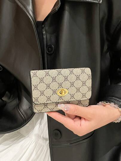 Women's PU Letter Print Classic Vintage Twist Lock Coin Purse Card Holder A Must-Have Fashionable And Versatile Portable Small Wallet For Office Commuting Ideal As A Birthday Gift. For Women Money Wallet Mini Wallet Purse Wallet Coin Wallet