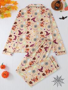 2 Pieces Sets Women's Pajama Set, 2-Piece Set, Lapel Button Long Sleeve, Loose Elastic Long Pants, Suitable For All Seasons, Home Wear, Outdoor Wear, Comfortable And Loose, New Full Body Allover Print Pattern - Multicolor - View 2
