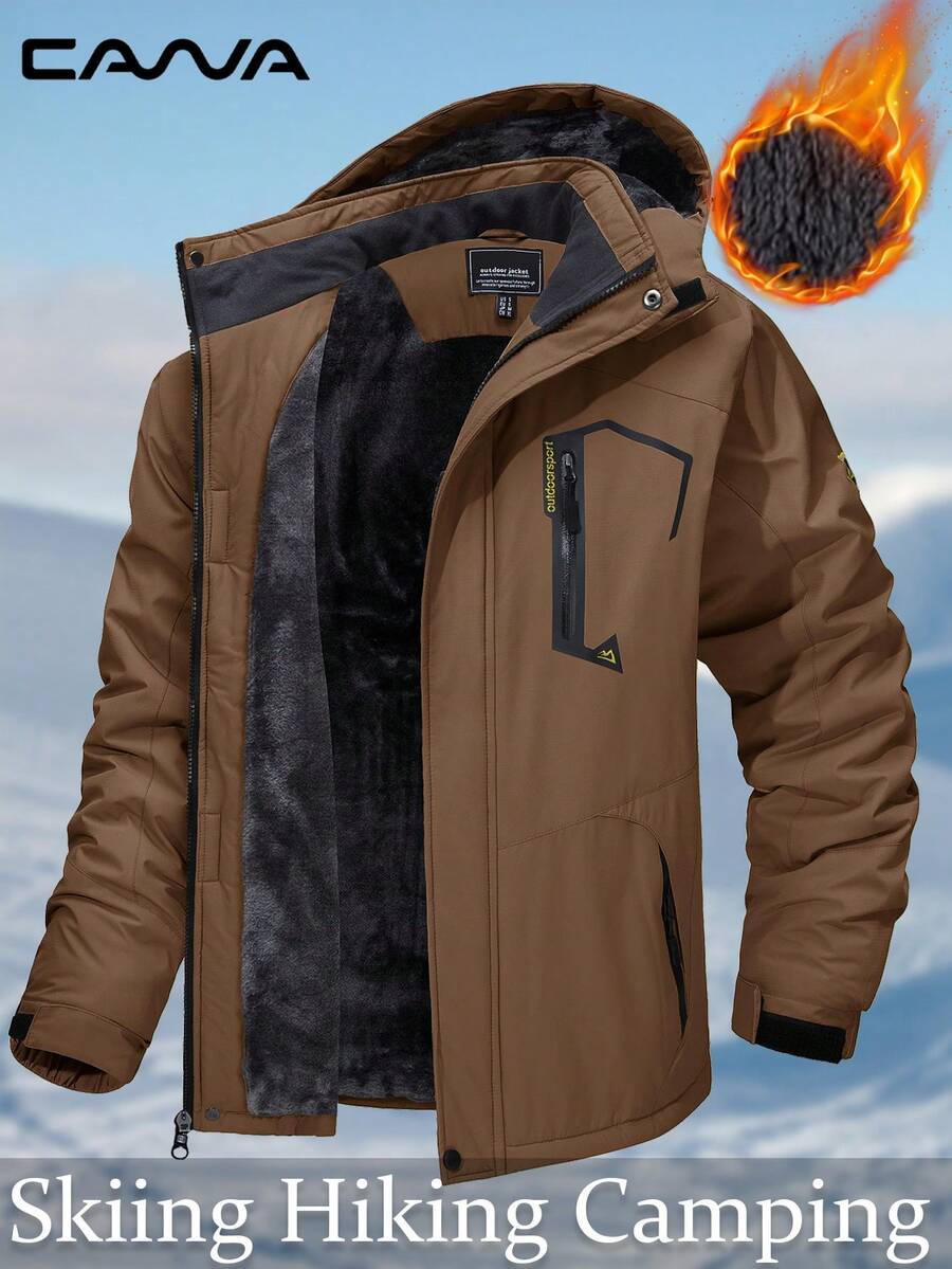 Cavva Men's Winter Thermal Lined Jacket Water Resistent Windproof Warm Multi-Pockets Skiing Coat Hiking Camping Climbing,Skiing - Coffee Brown - View 1