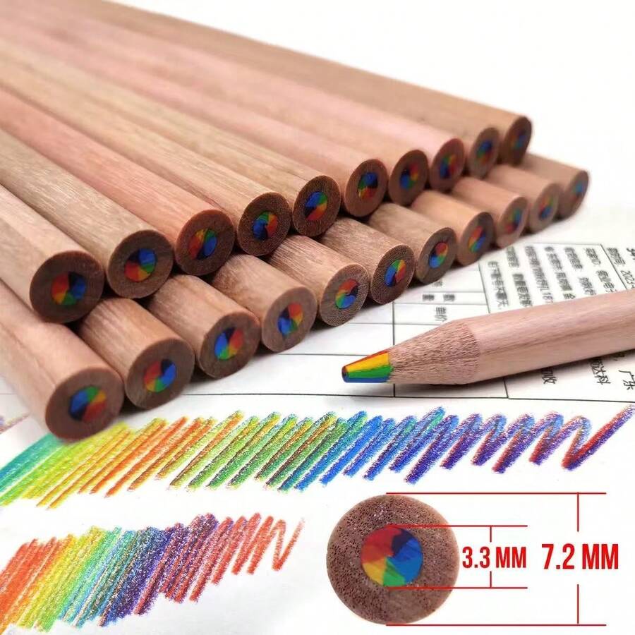 Lápiz arcoíris - Body triangular para un agarre fácil, 7 colores en 1 lápiz - Hecho de madera de cedro natural - Duradero, escribe colores vibrantes del arcoíris - Multicolor - Ver 1