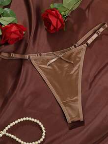 6pcs Women's Luxury Satin Adjustable Waist Briefs, Low Waist Seductive Thong Panties With Bow Accent, Sexy T-Back - Multicolor - View 3