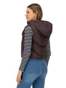 SAKERS OUTDOOR CLOTHING Chaleco informal de cuello alto para mujer, con bolsillos con cremallera, largo regular, tejido revestido, ligeramente elástico Chaleco Acolchado Dama Invierno Casual Moda, Capucha Sakers - Marrón - View 2
