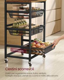 Carrello da Cucina a 4 Ripiani, con Cesti Scorrevoli, Carrellino da Cucina con Rotelle, con Maniglia, 31,7 x 40 x 76 cm, Marrone Vintage e Nero Inchiostro - nero - Visualizzare 2