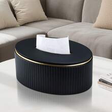 奢华竖条纹 PU 皮革椭圆形纸巾盒，优雅金边餐巾纸分配器 - 彩色 - 查看 7