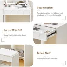 CLIPOP Dressing Table With LED Lights Mirror, Adjustable Brightness, Vanity Desk Set With Stool, Modern White Bedroom Makeup Table With Storage Drawer For Women - White - View 7