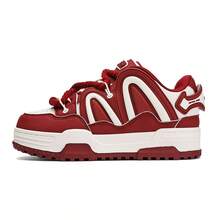Women's Fashion Colorblock Platform Skateboard Shoes Ladies Casual Lace-Up Comfort Outdoor Sneakers Stylish Non Slip Breathable Walking Shoes - Burgundy - View 12
