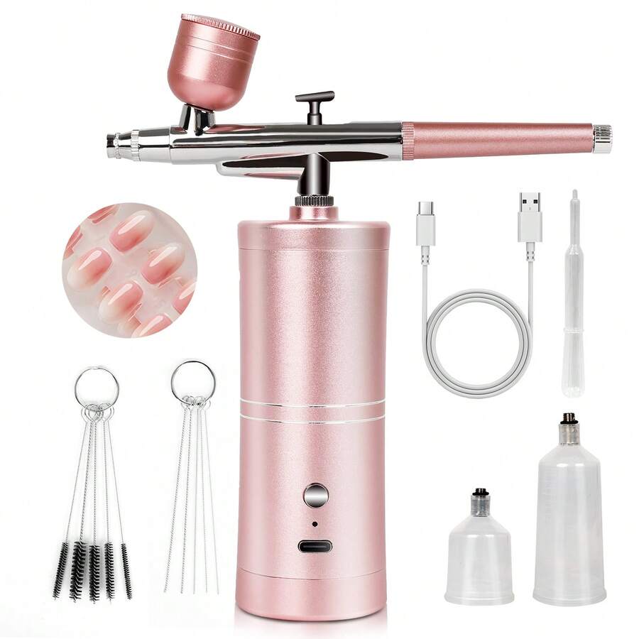 SAVILAND Super-Stable Airbrush Kit: 25 PSI Precision Airbrush For Nails Recharge Dual-Mode Pink Airbrush Gun 0.3mm Nozzle Airbrush Machine Makeup Protable Airbrush Gel Nail Ombre French Paint Nail Art - 粉色 - 查看 1