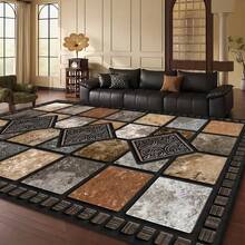 A Large-Area Multi-Color Checkered Devore Velvet Rug, With The Premium Version Crafted From High-Density Thickened Material. Adorned With Personalized Geometric Pattern Designs, This Luxurious Area Rug Perfectly Complements Various Home Decor Styles. Featuring A Machine-Washable Design For Easy Maintenance, Christmas Decor Kitchen Rug