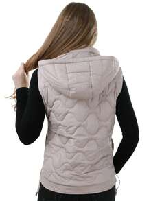 Women's Llight Quilted Vest Solid Color Casual Leisure Knot Zipper Pocket Home Daily Office - بيج - مشاهدة 3