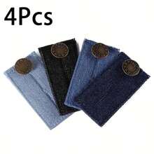 2/4pcs Women's Practical Denim Waist Extender, Men's Elastic Adjustable Waist Belt, Waist Belt Extender, Jeans Button Extender, Denim Material, High-Quality Metal Button, 2 Button Holes, Jeans Button Extender - Multicolor - View 17