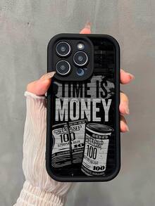 1pc Black Stylish "Time Is Money" Personalized TPU Thick Shockproof Phone Case Compatible With Iphone 11/12/13/14/15/16/13 Pro Max/14 Pro Max/16 Plus/17 Pro Max/17 Air, Street Style Protective Cover For Men - Black - View 4