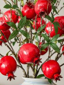 1 pieza/5 piezas Ramas artificiales de granada, ramas de fruta realistas para la cosecha de otoño, Acción de Gracias, Halloween, bodas de temporada y decoración del hogar - Rojo - Ver 6