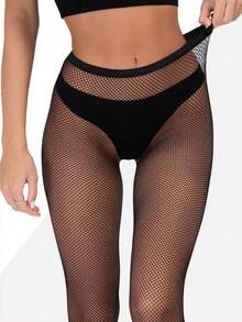 1 Pair Women's Sheer Mesh Tights/Stockings, Fishnet Pantyhose, High Waist Slimming Fit, Plus Size, Suitable For Various Occasions Christmas Gift - Black - View 2