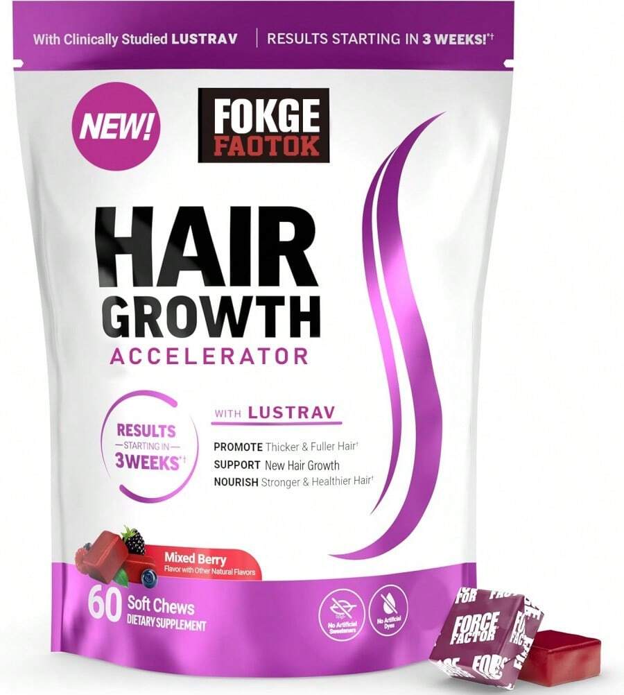 Miriyalyad Hair Growth Accelerator Soft Chews, Hair Growth Vitamins For Women And Men With Clinically Studied Biotin, Promotes Thicker, Fuller, Stronger Hair, Mixed Berry - 1PCS - 查看 1