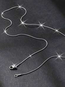 1pc Fashion Hiphop Stainless Steel Round Snake Chain Necklace, Versatile Silver Round Snake Clavicle Chain, Unisex Daily Accessory - Silver - View 3