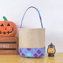 Custom Name Halloween Trick Or Treat Bag, Halloween Candy Basket, Halloween Candy Sack, Halloween Gingham Basket, Personalized Halloween Bag Name, Trick Or Treat Gift Packaging Bags, Halloween Gifts, Halloween Decorations, Day Of The Dead Packaging Bags, Halloween Theme Party Gift Bags, Custom Gingham Candy Bag For Kids, Halloween Decoration, Halloween Gift, Christmas - Multicolor - View 12
